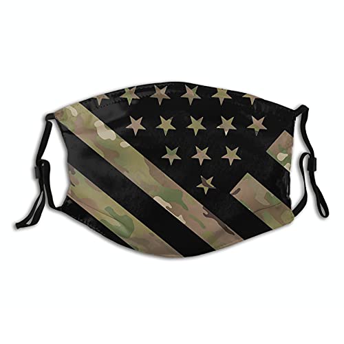 MARKFACE US Military Camouflage Flag Face Mask for Adults Washable and Adjustable Army Veteran Cloth Masks Balaclava for Men Women with Nose Wire and 2Pcs Filters