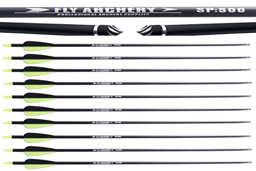 FlyArchery 12PK Archery Carbon Arrows 3076cm Spine 500 Targeting Hunting Arrows Screw Field Point 3 Colors Green&Black