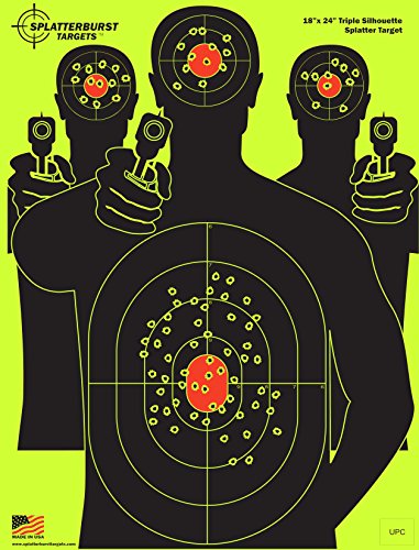Splatterburst Targets - 18 x 24 inch - Triple Silhouette Reactive Shooting Target - Shots Burst Bright Fluorescent Yellow Upon Impact - Gun - Rifle - Pistol - AirSoft - BB Gun - Air Rifle 25 pack