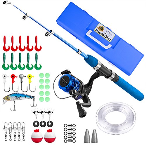 Kids Fishing PoleLight and Portable Telescopic Fishing Rod and Reel Combos for Youth Fishing by PLUSINNO Blue Handle with Box 115CM 4527In